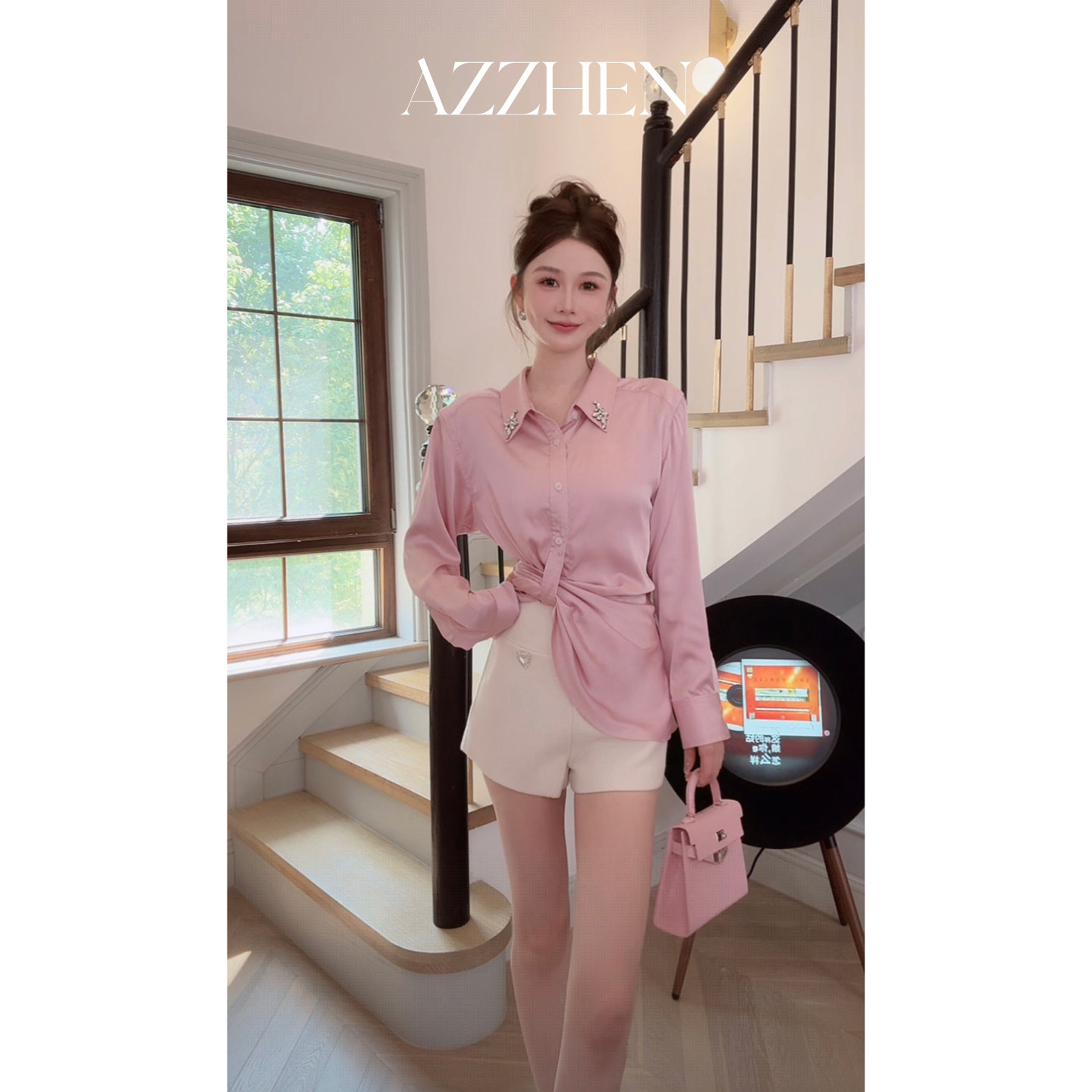 AZZHEN【悸动旋律】桃之夭夭设计感粉色长袖衬衫女,女装/女士精品,衬衫,淘宝优惠券,粉丝福利购,淘宝优惠卷