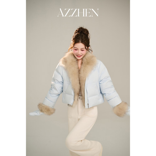 AZZHEN【诺丁雪国】短款90%鹅绒羽绒服女加厚保暖外套冬季