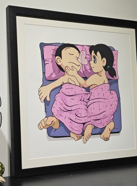 哆啦A梦卧室卡通原创装饰画