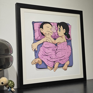 装饰画版画挂画哆啦A梦大雄静香奶油卡通简约装饰现代艺术装裱画