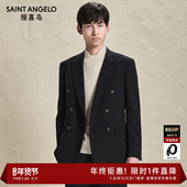 新款 西裤 男士 报喜鸟秋季 时尚 双排扣条纹西服上衣西装 裤 子星宇蓝