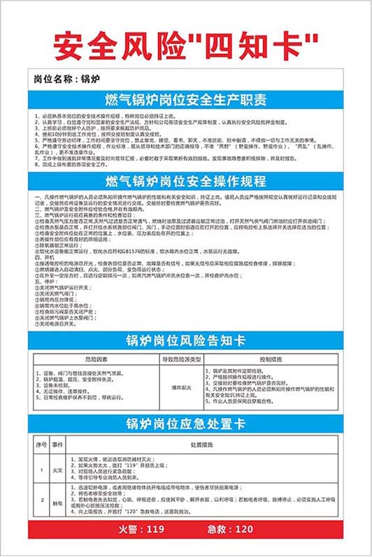 770锅炉安全风险四知卡操作规程岗位措施警告示贴画海报印制1498-封面