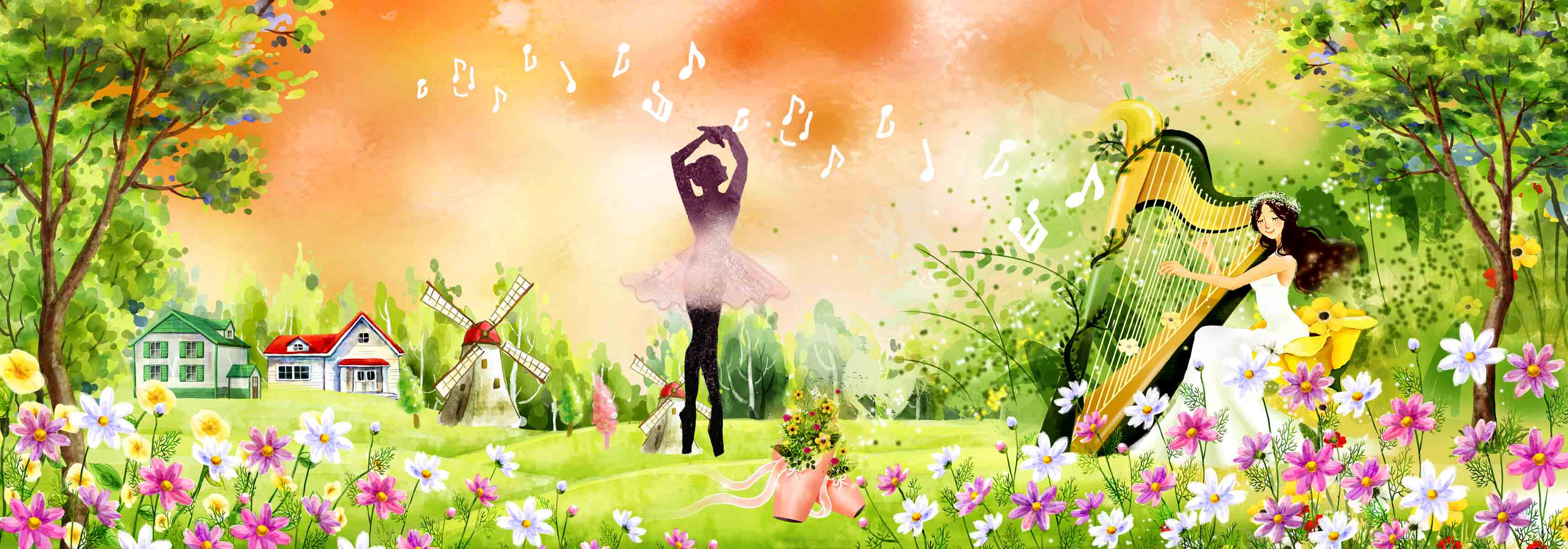 179贴膜海报素材壁画装饰画墙画挂画783森林跳舞精灵