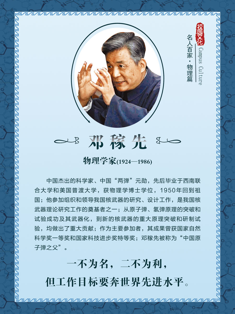 730画布海报展板喷绘素材贴纸727校园实验室名人物理学家邓稼先图