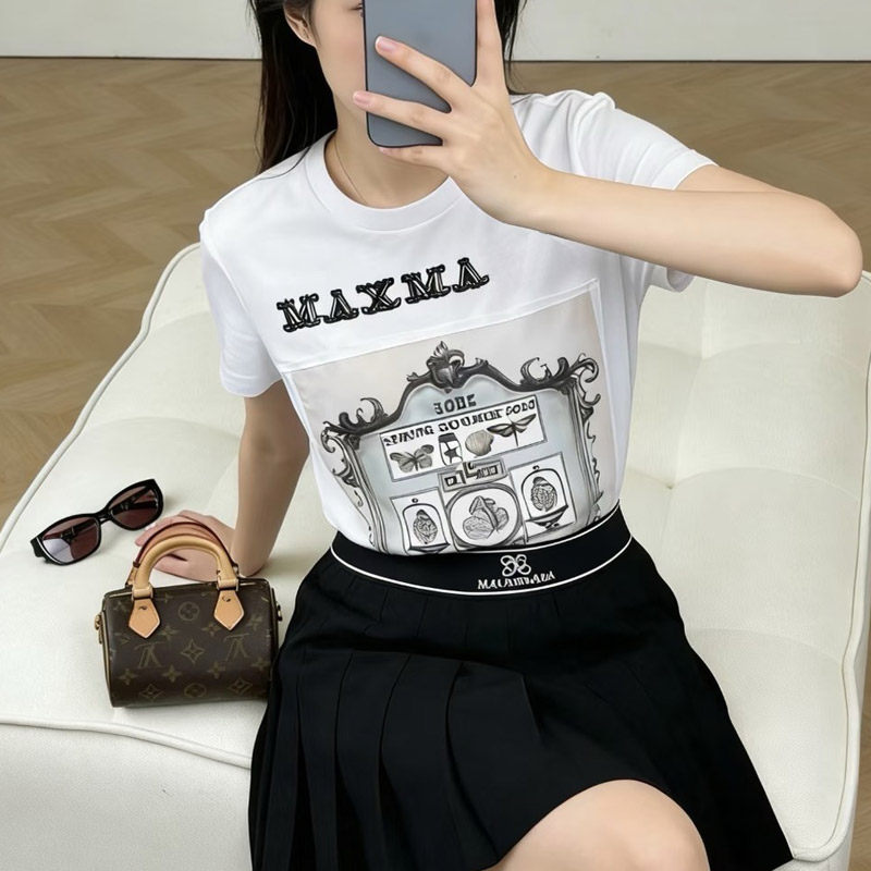 2026夏季贴布印花显瘦短袖T恤女
