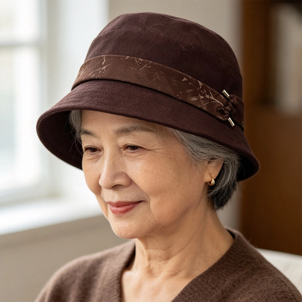 春秋新款花纹渔夫帽女士中老年妈妈保暖盆帽秋冬户外奶奶优雅帽子