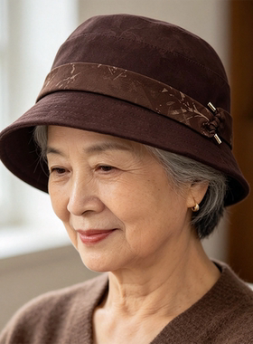春秋新款花纹渔夫帽女士中老年妈妈保暖盆帽秋冬户外奶奶优雅帽子