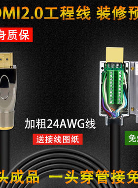 HDMI工程线穿管布线 HDMI高清线2.0版diy散线 3D 4k预埋订做接头