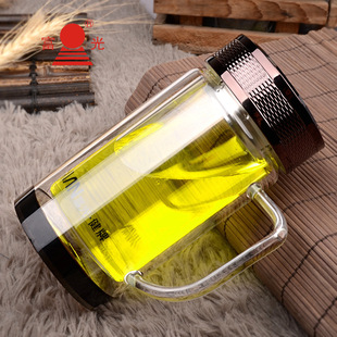 富光健牌双层水晶玻璃杯圆形直身带盖创意便携过滤男女泡茶杯子