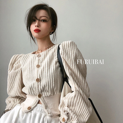 Real shot real price 2020 winter new product foreign style bubble sleeve button corduroy jacket