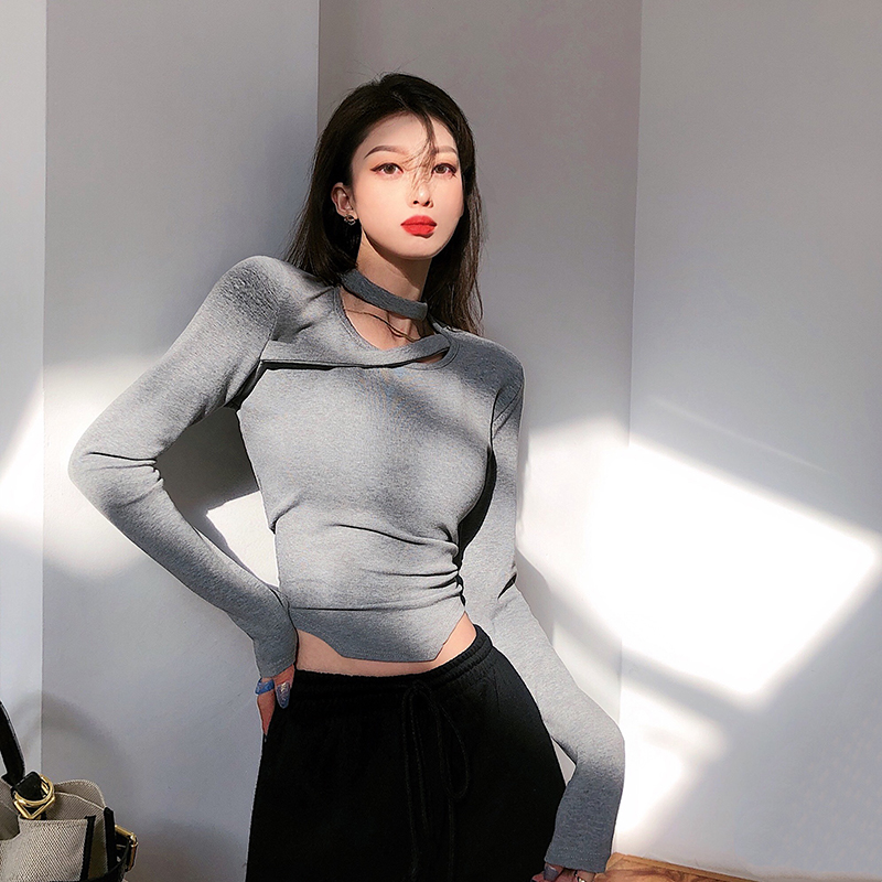 Real price 2021 early spring new long sleeve sleeve sleeve irregular design bottomed top T-shirt
