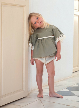 现货西班牙popelin 25春夏儿童亚麻花苞裤mod.21 男女童短裤休闲