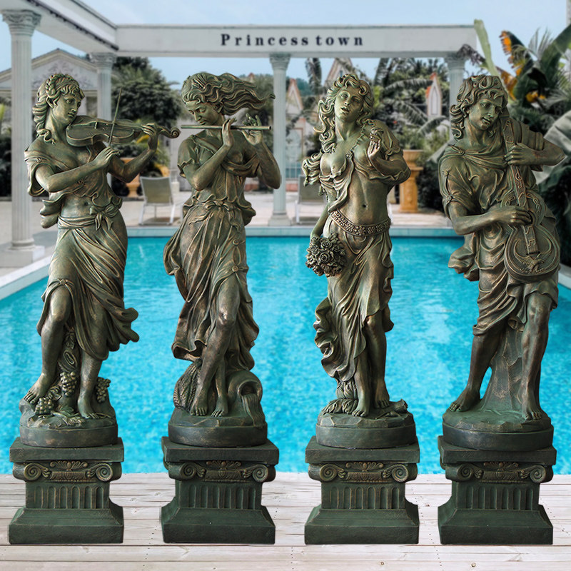 吹拉弹唱音乐人雕塑摆件四季天使财富泉女神欧式人物雕像流水喷泉