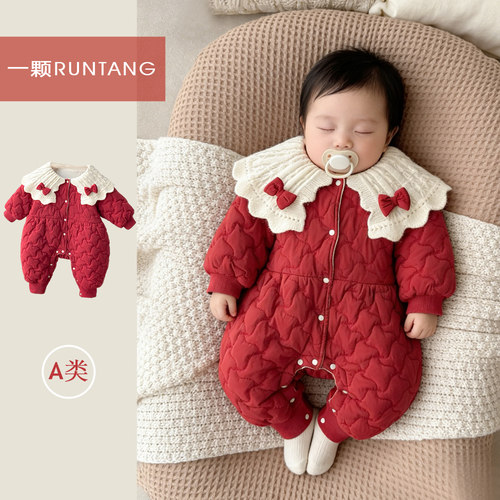 婴儿连体衣加绒喜庆外出拜年服