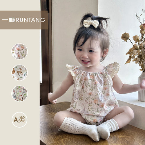 夏季韩版婴儿印花吊带哈衣