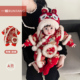 婴儿新年女宝宝冬季 中国风加绒夹棉保暖连体衣满月百天拜年服爬服