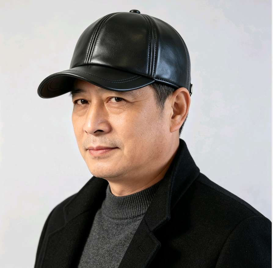 男士帽子真皮棒球帽秋冬季鸭舌帽羊皮保暖户外中年人老头帽贝雷帽