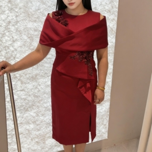 轻奢婚庆服夏装设计感小众婚宴喜婆婆连衣裙女显瘦婚礼妈妈装礼服