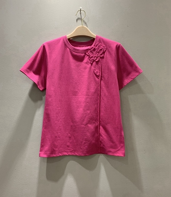 2024年欧洲站春夏季新款      立体贴花朵简约圆领短袖上衣T恤TEE