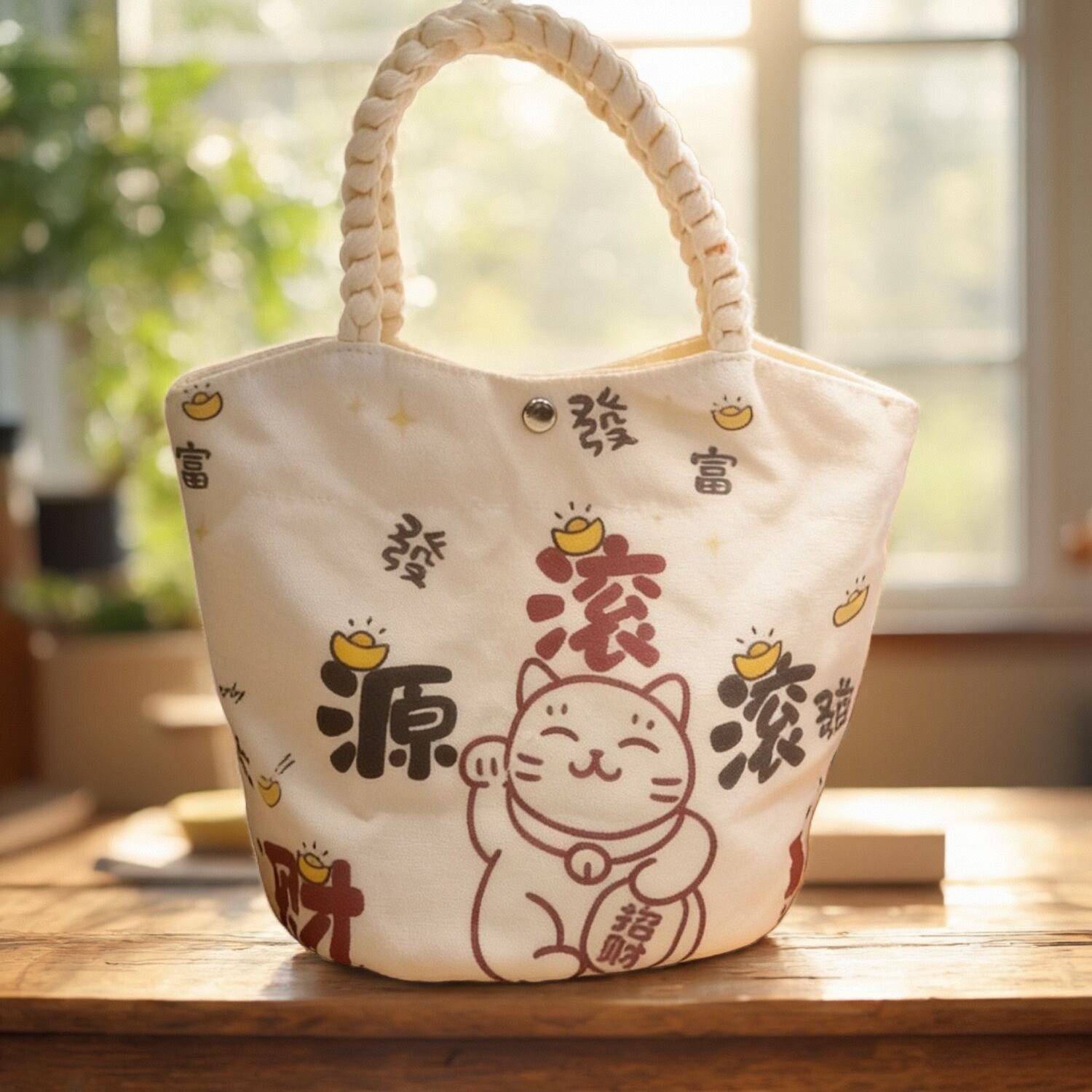 财源滚滚可爱卡通帆布水桶包便当购物袋/环保袋/帆布