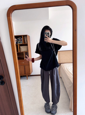 NoRush设计感拼色高腰直筒香蕉裤女2026宽松休闲垂感拖地弯刀阔腿