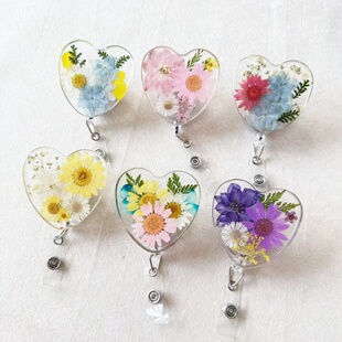 真花干花手作可拉伸钥匙易拉扣医生护士卷袖徽章学生卡工作证夹子