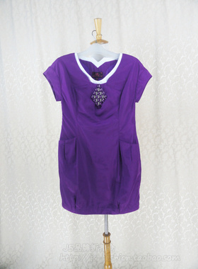 100元2件清!青青果CYC 女夏贴边圆领短袖钉珠优雅气质连衣裙A4263