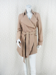 正品 卡VON 羊毛弹力系带女秋冬羊毛呢薄大衣3E002WF 2件清 140元