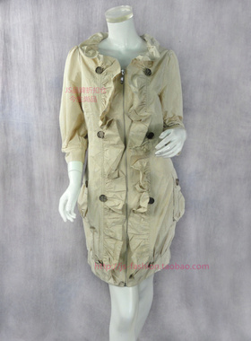 100元2件!清!L*EDOW 蕾D正品荷叶边八分袖女春秋风衣8720910