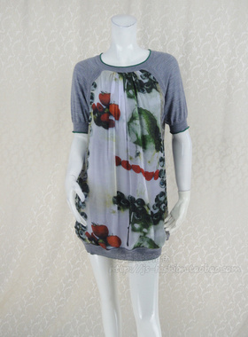 100元2件!玛*曼可 M*CO MANCO印花拼色女夏秋全羊毛针织衫9310022