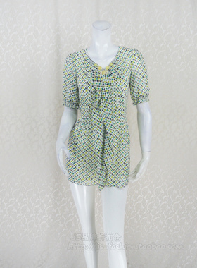 100元2件清仓!BEI萱 女夏印花雪纺钉珠荷叶边上衣小衫5S073A