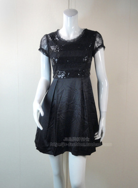 140元2件![台湾]钡SSION 正品蕾丝亮片女夏轻奢显瘦连衣裙12S171G