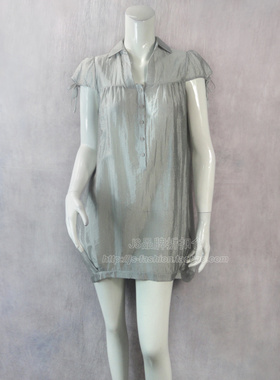 100元2件!法*易娜 F*ou*na正品半开胸压褶女夏宽松休闲衬衣C7780