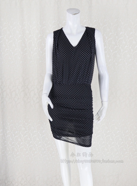 100元2件!ZOKO倬可儿 波点印花针织纱网无袖V领女夏连衣裙L1116