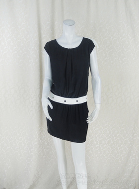 100元3件!摩卡奴MOCANO专柜正品女夏黑白拼接假两件连衣裙30147