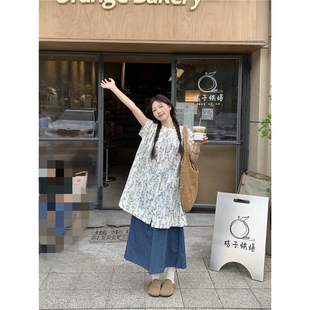 新款 日系甜美宽松百搭中长款 实拍2025夏季 女式 牛仔阔腿女 衬衫 裙