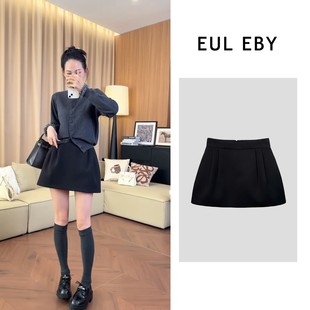 女赫本風時尚 EUL EBY黑色花苞半身裙秋季 新款 百搭顯瘦短裙251377