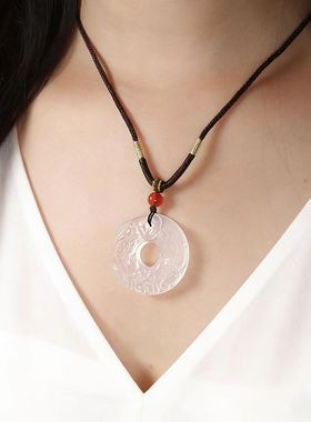 天然白玉髓双貔貅平安扣吊坠高冰玛瑙项链中式复古玉石挂坠情侣款