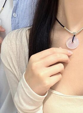 天然冰透玉髓玛瑙平安扣项链