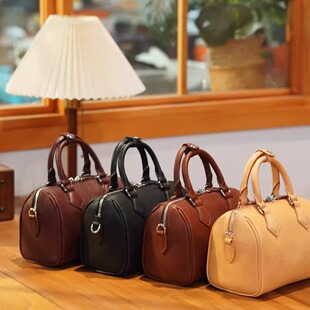 美皮匠定制小枕头包 mbox植鞣牛皮波士顿小手提包包女士真皮复古