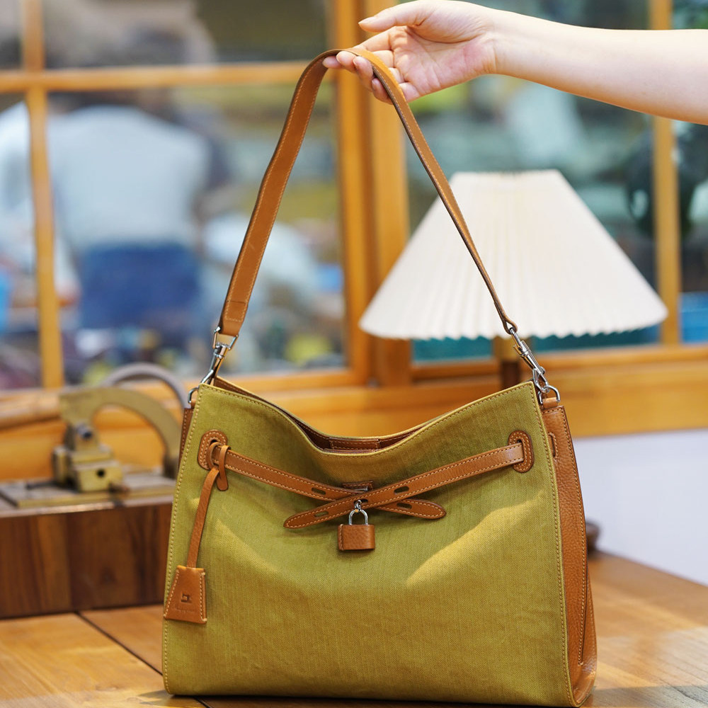 帆布拼皮单肩包 mbox植鞣牛皮复古托特包 原创设计单肩百搭小众女