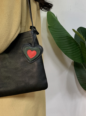 桃心挂件 爱心包包挂饰 真皮手工饰品mbox植鞣牛皮鹿皮