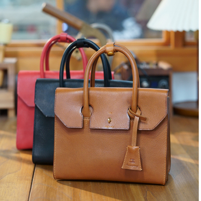 高定mbox植鞣牛皮小铂金 通勤手提包气质女包复古真皮经典简约