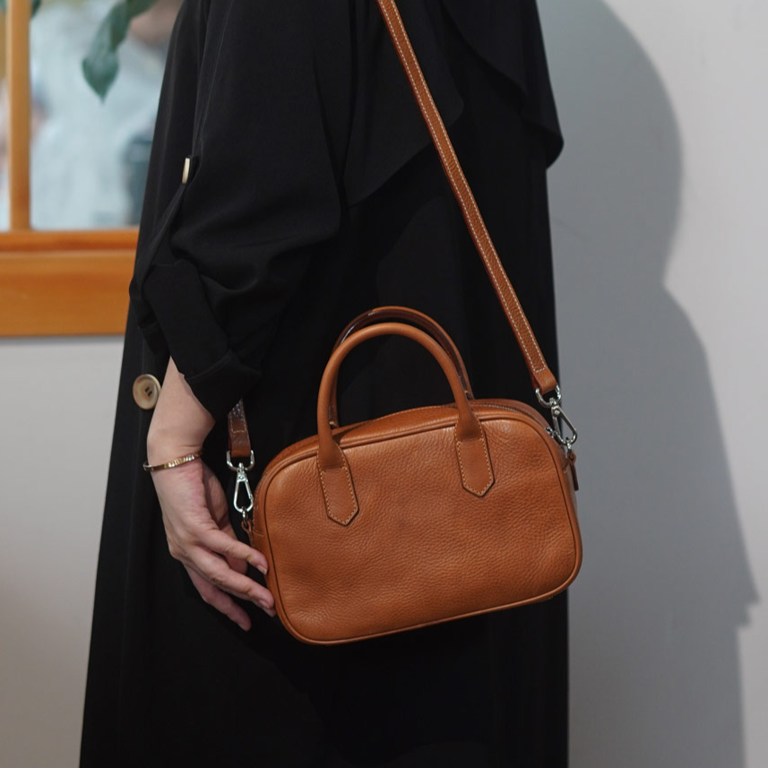 头层植鞣牛皮Mbox皮手提包斜挎包宽宽包时尚休闲百搭女士真皮复古