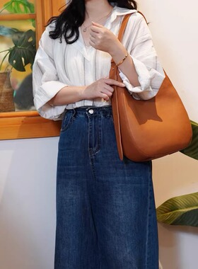 月亮包 手工蜡线女包 月牙包头层牛皮粒面皮单肩斜跨休闲百搭真皮