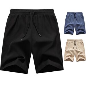 欧码夏新款男纯色松紧系绳沙滩裤休闲短裤中裤运动五分裤DK28P23图片