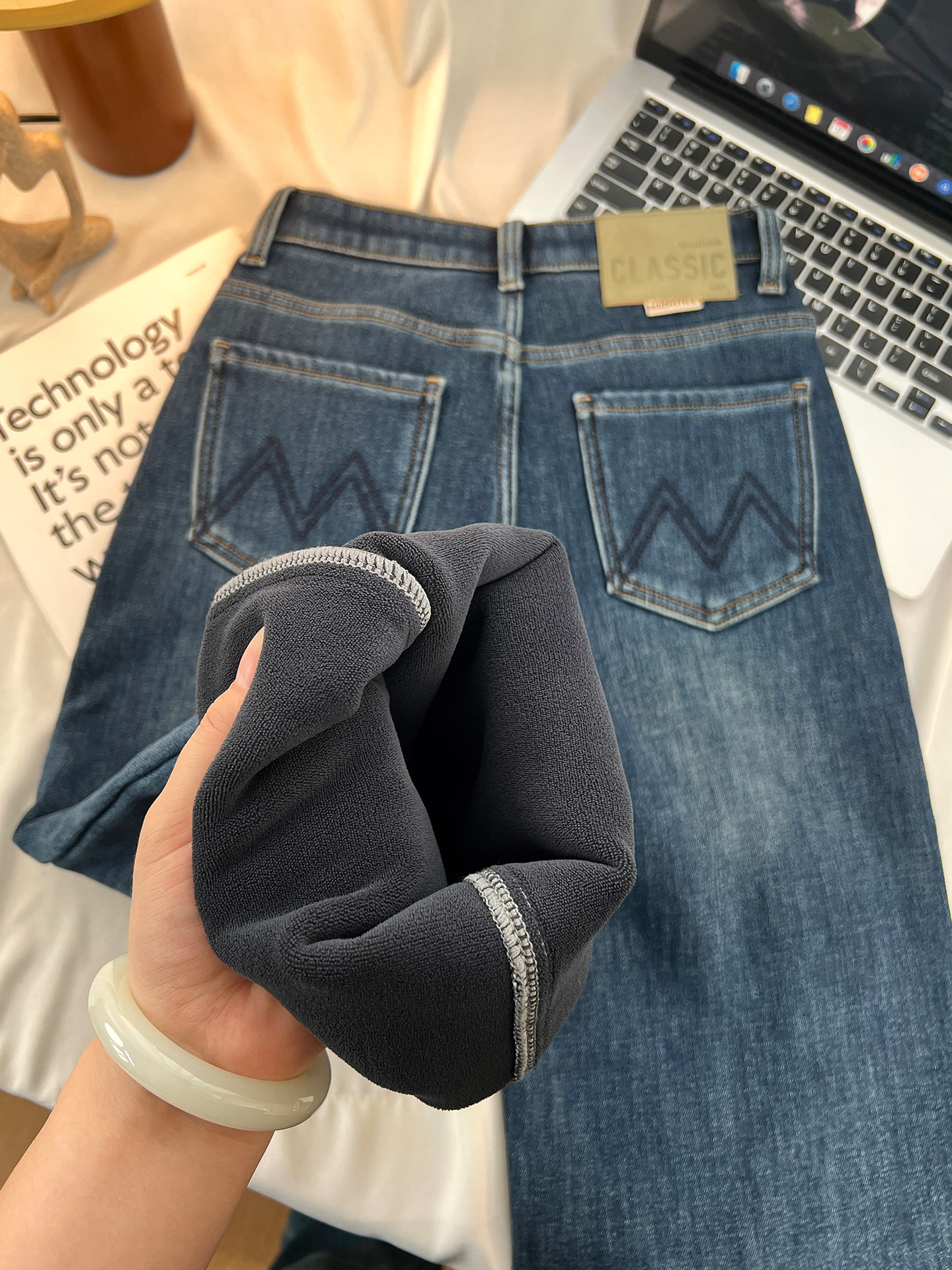 加绒加厚牛仔裤女九分直筒2025秋冬季新款小个子高腰保暖窄版阔腿