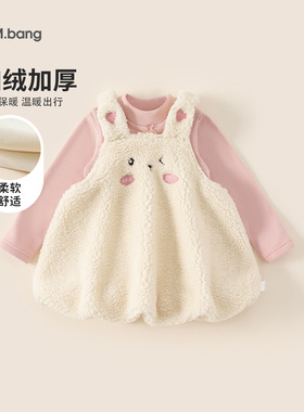 80-140CM童装冬装加绒娃娃裙兔子女童套装女宝宝连衣裙儿童两件套