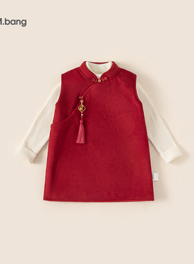 80-140CM童装冬季拜年服新中式旗袍裙儿童两件套女童连衣裙套装