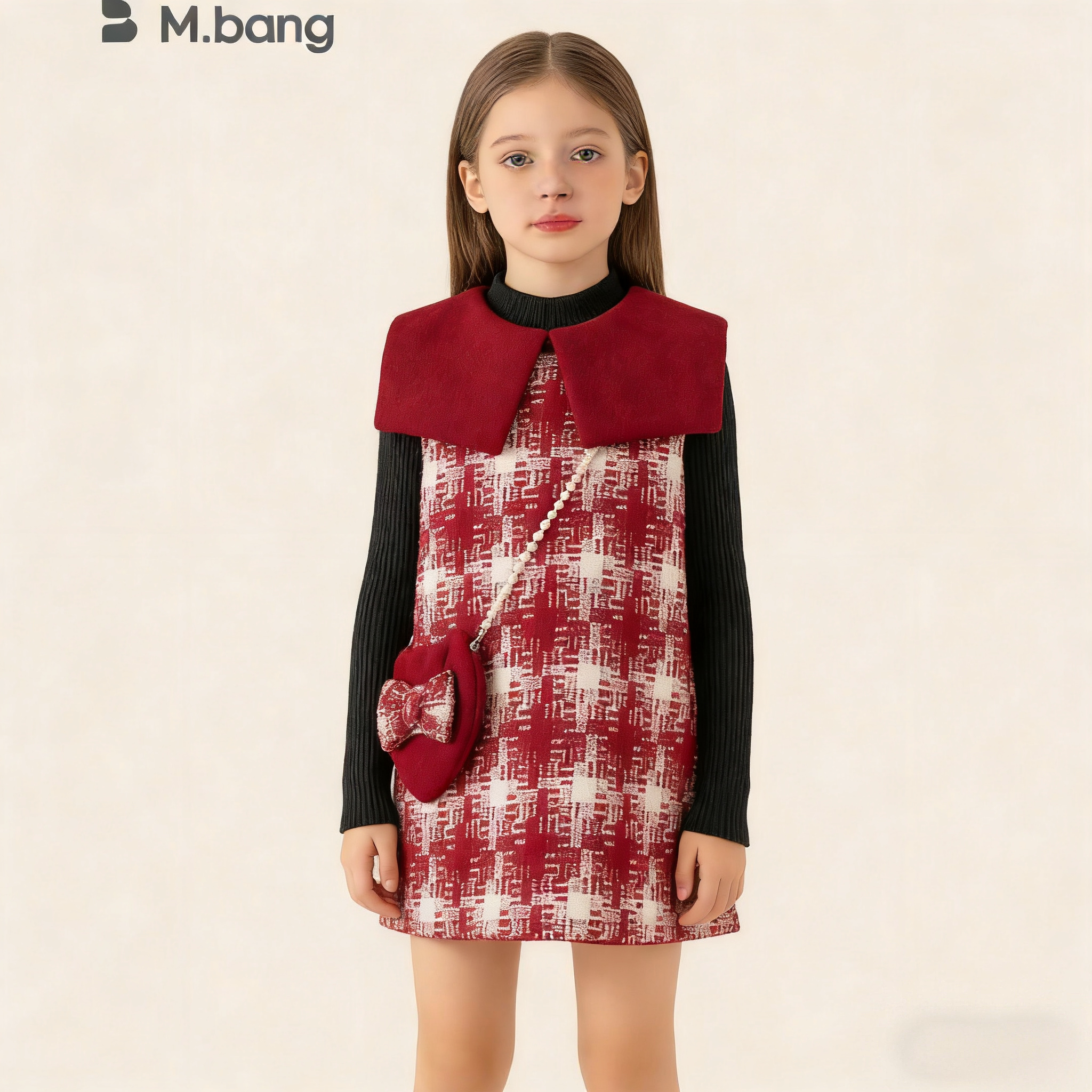 80-140CM童装冬季小香风连衣裙儿童裙套装加绒加厚裙子女童两件套